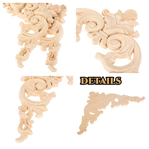 MUXSAM 4-Pack Wood Applique Onlay, Unpainted Wooden Carved Corner Decals, Retro Carvings Embellishments for Door Cabinet Bed Wall Mantel Mirror Wardrobe Cupboard Dresser Upgrade, 15x15cm/5.9x5.9in - Image 3