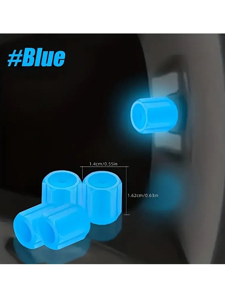 PAMEER - 4pcs Fluorescent Car Tire Valve Stem Caps, Waterproof Glow-in-the-Dark PVC, Universal Fit, Assorted Colors, for Night Visibility and Protection. Blue - Image 1