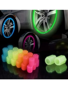 PAMEER 4pcs Fluorescent Car Tire Valve Stem Caps, Waterproof Glow-in-the-Dark PVC, Universal Fit, Assorted Colors, for Night Visibility and Protection. Blue  - Image 2