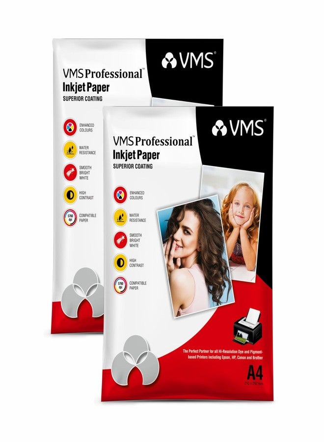 VMS Professional 220 GSM A4 Double Side Glossy Photo Paper – Waterproof, Pack of 2 x 20 sheets, Compatible with all Inkjet Printers - Image 1