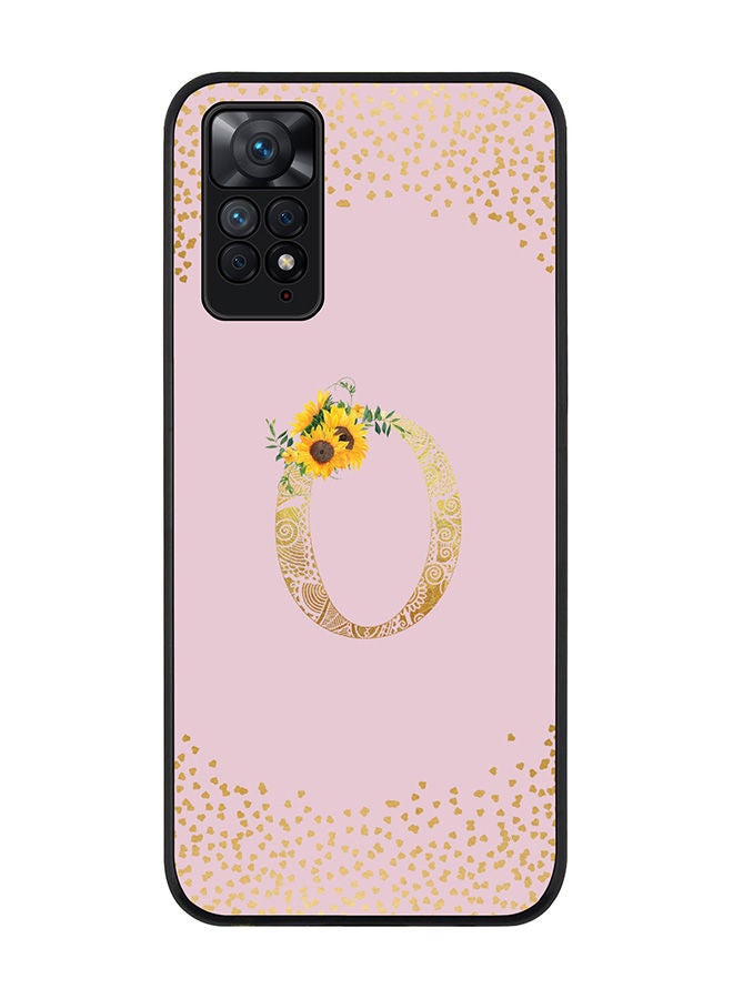 Stylizedd Rugged Black edge case for Redmi Note 11 4G/Redmi Note 11S Slim fit Soft Case Flexible Rubber Edges Anti Drop TPU Gel Thin Cover - Custom Monogram Initial Letter Floral Pattern Alphabet - O (Pink ) - Image 1