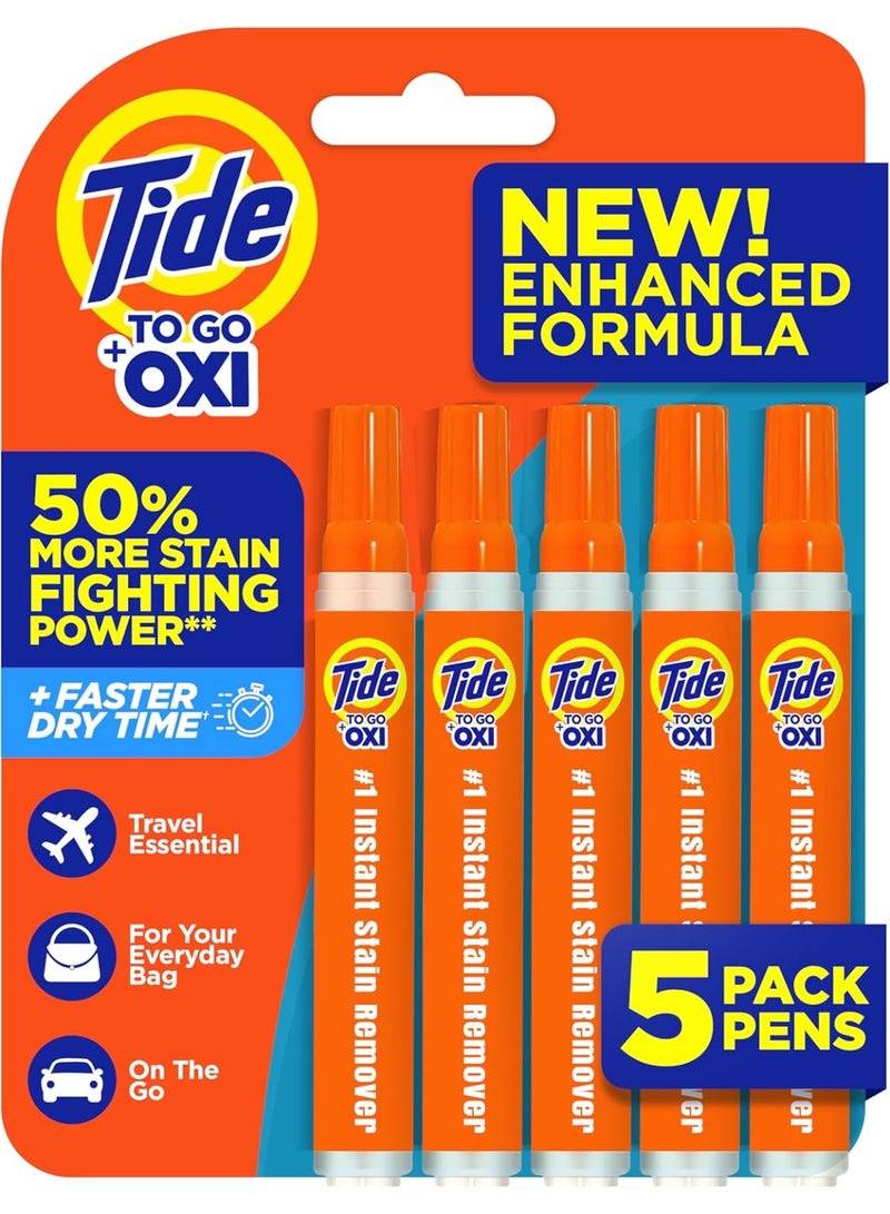Tide Stain Remover for Clothes, Tide To Go Pen, Instant Stain & Spot Remover for Clothes, Travel & Pocket Size, 5 Count (Pack of 1)