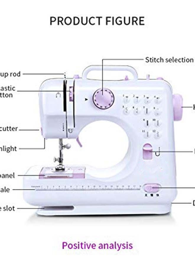 ال سي ماكينة خياطة صغيرة محمولة مزودة بـ 12 نمط غرزة، وتحكم مزدوج في السرعة، وإضاءة مدمجة، وقاطع خيط، وطاولة تمديد، مثالية للمبتدئين والخياطة المنزلية - Image 2