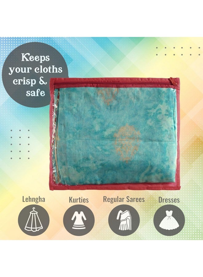 Kuber Industries Kuber Industries Foldable saree covers with Zip| Single Saree Storage Bags |Clothes Organiser for wardrobe |Transparent Top With Premium Zipper|Pack of 12 (Maroon)  - Image 5