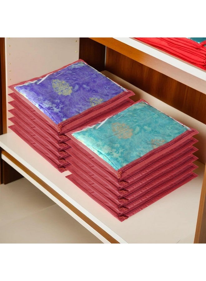 Kuber Industries Kuber Industries Foldable saree covers with Zip| Single Saree Storage Bags |Clothes Organiser for wardrobe |Transparent Top With Premium Zipper|Pack of 12 (Maroon)  - Image 1