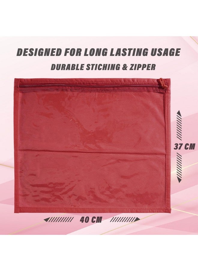 Kuber Industries Kuber Industries Foldable saree covers with Zip| Single Saree Storage Bags |Clothes Organiser for wardrobe |Transparent Top With Premium Zipper|Pack of 12 (Maroon)  - Image 3