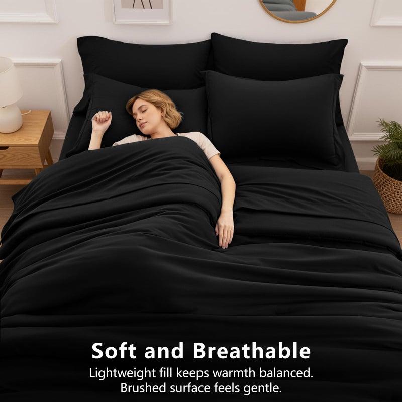 HIMEET Queen Comforter Set - 7 Pieces Bed in a Bag Queen Size, Luxury Comforter Set with Sheets for All Season, Bed Set with Comforter, Flat Sheet, Fitted Sheet, Pillowcases & Shams, Black - Image 4