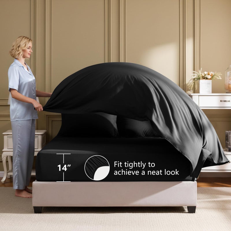 HIMEET Queen Comforter Set - 7 Pieces Bed in a Bag Queen Size, Luxury Comforter Set with Sheets for All Season, Bed Set with Comforter, Flat Sheet, Fitted Sheet, Pillowcases & Shams, Black - Image 5