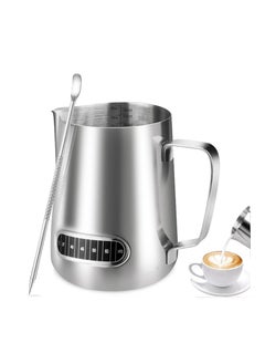 Generic Milk Frothing Jug, 600ml/20oz Milk Jug with Thermometer, Stainless Steel Milk Pitcher with Art Pen for Coffee Machine  - Image 1