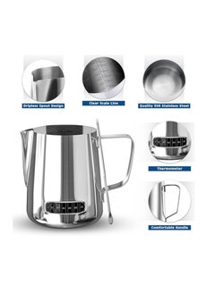 Generic Milk Frothing Jug, 600ml/20oz Milk Jug with Thermometer, Stainless Steel Milk Pitcher with Art Pen for Coffee Machine  - Image 2