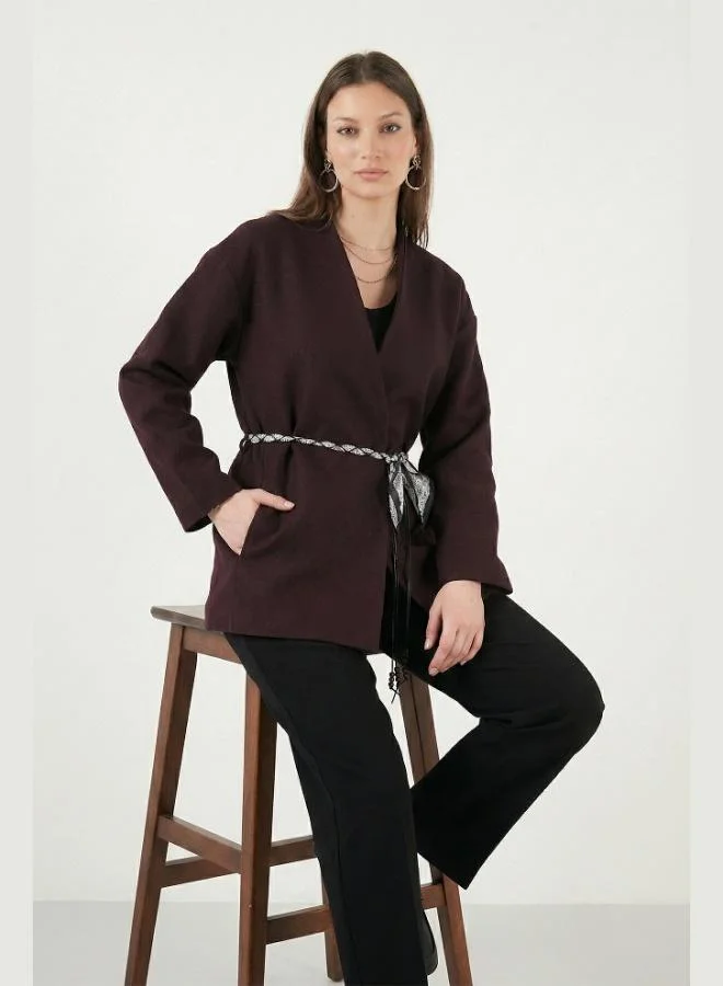 Lela Lela Regular Fit Double-Breasted Blazer Jacket with Scarf Belt for Women JACKET 6927673