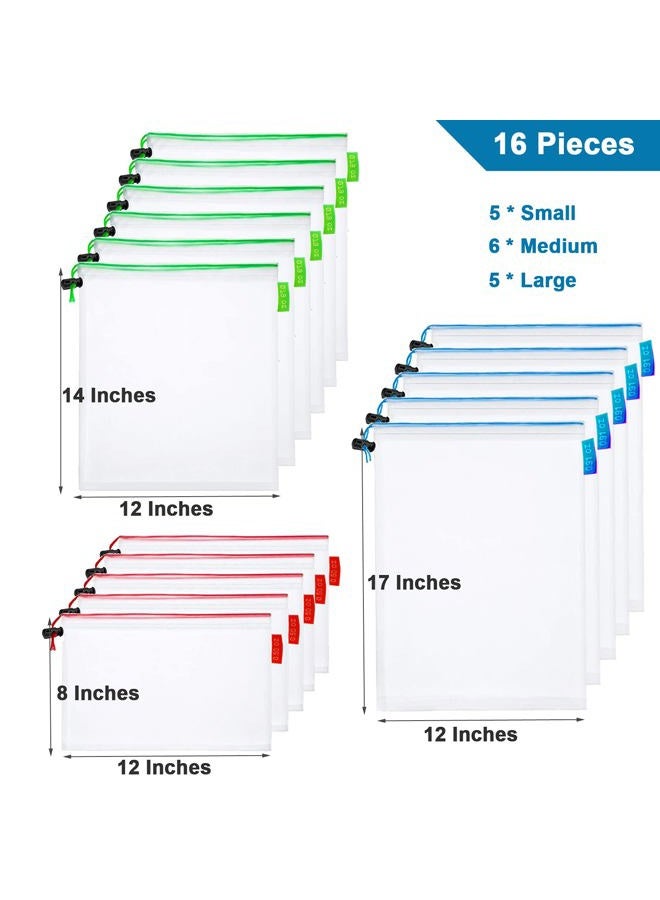 RUSON 16 Pcs Mesh Small Toy Bags for Storage, 3 Sizes Reusable Mesh Drawstring Produce Bags Puzzle Bag for Kids Storage Playroom Organization, Fruits, Vegetable - Image 2