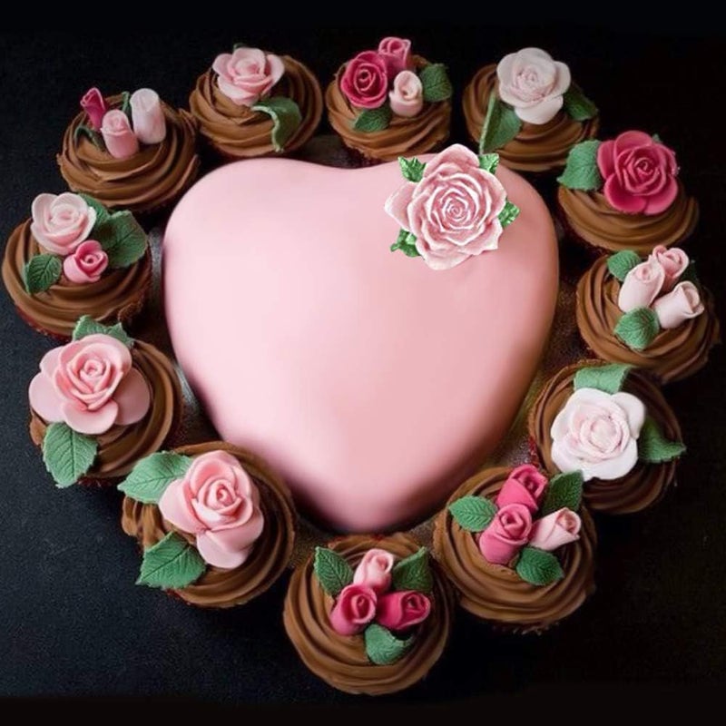 Pink Silicone Mold For Rose Flowers And Leaves Cake Decorating Sugarcraft Cupcake Toppers Polymer Clay Candy Chocolate Soap Wax Crafting Projects - Image 4