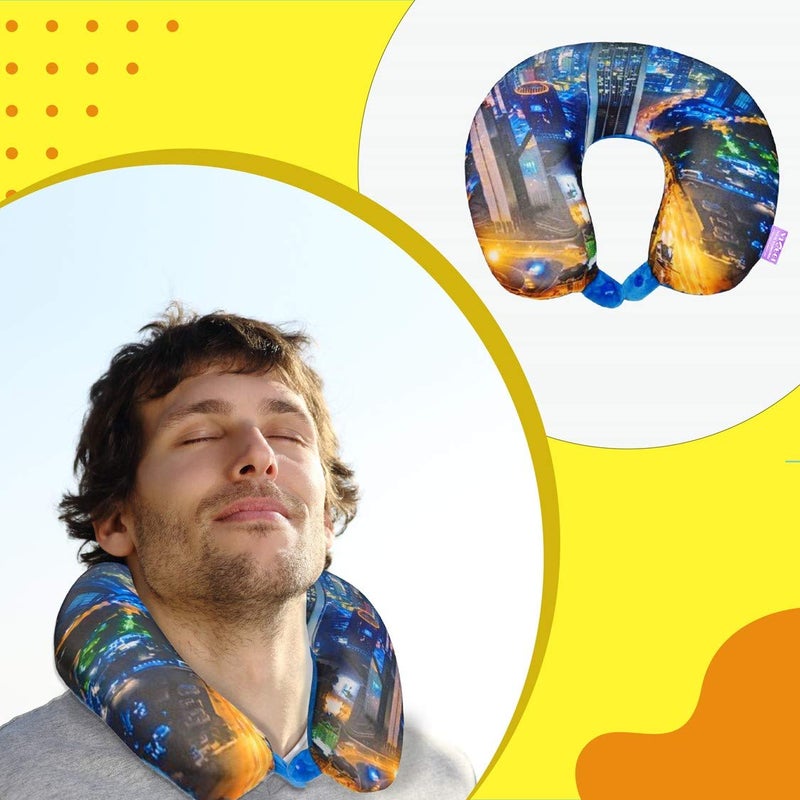 Viaggi 3D Print U Shaped Memory Foam Travel Neck Pillow for Neck Pain Relief Comfortable Super Soft Orthopedic Cervical Pillows Yellow City - Image 5