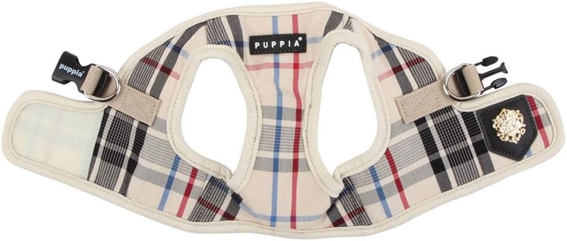 Puppia Authentic Junior Harness B for Dogs, Medium Size, Beige Checkered Design - Image 2