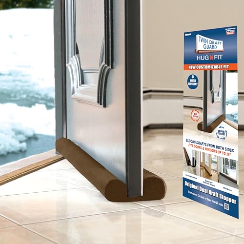 Twin Draft Guard Hug N Fit, Original Dual Draft Stopper Instantly Blocks Air from Entering, Water Repellent, Fits 28”-36” Length with 1.5” Energy Saver Tube - Image 1