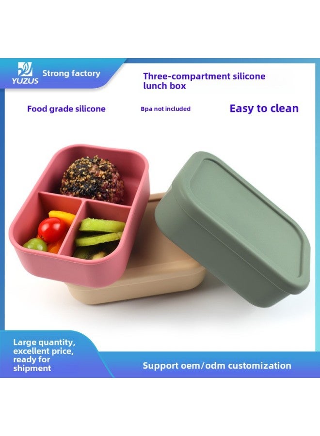 Silicone Lunch Box Office Workers Microwave Oven Special Heating Lunch Box Suit Compartment Fresh-keeping Box Food Grade Bento Box-Specifications:gray Blue]  - Image 2