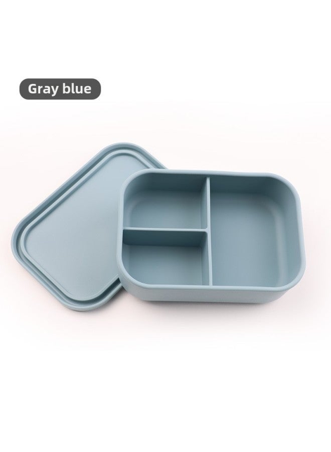 Silicone Lunch Box Office Workers Microwave Oven Special Heating Lunch Box Suit Compartment Fresh-keeping Box Food Grade Bento Box-Specifications:gray Blue]  - Image 1