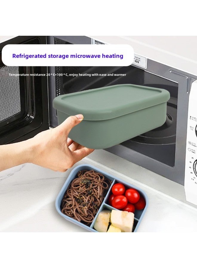 Silicone Lunch Box Office Workers Microwave Oven Special Heating Lunch Box Suit Compartment Fresh-keeping Box Food Grade Bento Box-Specifications:gray Blue]  - Image 5