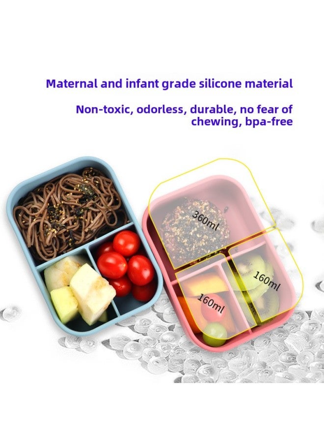 Silicone Lunch Box Office Workers Microwave Oven Special Heating Lunch Box Suit Compartment Fresh-keeping Box Food Grade Bento Box-Specifications:gray Blue]  - Image 3
