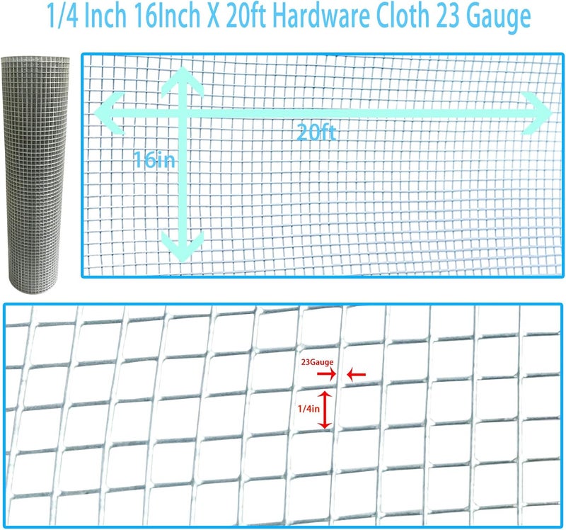 LOVEERCT Store GARDEN & HOME Hardware Cloth 1/4 Inch 16in X 20ft,23 Gauge Hot Dip Galvanized After Welded Cage Mesh Roll Square Chicken Wire Netting Rabbit Fence Snake Fencing Rodent Animals Weasel Raccoons - Image 2