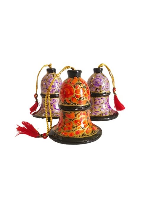 VelTrade VelTrade Kashmiri Paper Mache Chirstmas Decorative Bells 2inchSet of 3 Home Dcor Handicraft Corporate Gift Item Chirstmas Decorative Bells Chirstmas Bells206 Multicolour  - Image 1