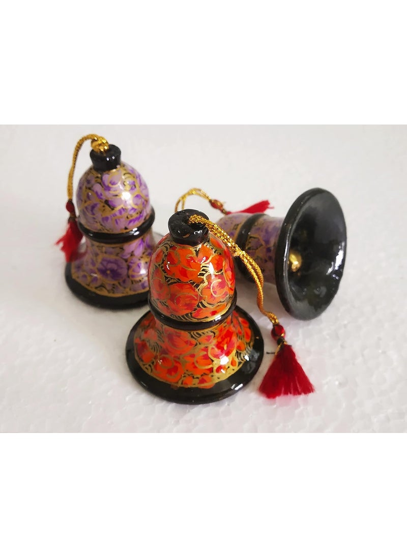 VelTrade VelTrade Kashmiri Paper Mache Chirstmas Decorative Bells 2inchSet of 3 Home Dcor Handicraft Corporate Gift Item Chirstmas Decorative Bells Chirstmas Bells206 Multicolour  - Image 3