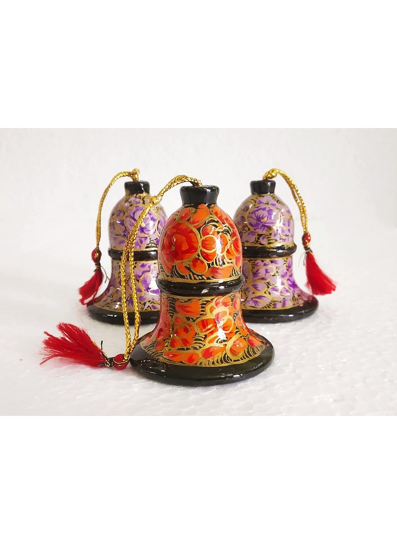 VelTrade VelTrade Kashmiri Paper Mache Chirstmas Decorative Bells 2inchSet of 3 Home Dcor Handicraft Corporate Gift Item Chirstmas Decorative Bells Chirstmas Bells206 Multicolour  - Image 2
