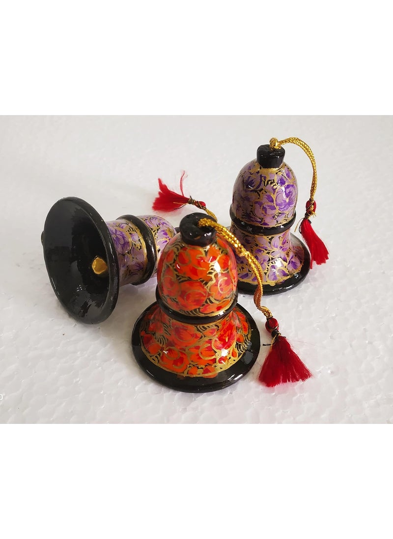 VelTrade VelTrade Kashmiri Paper Mache Chirstmas Decorative Bells 2inchSet of 3 Home Dcor Handicraft Corporate Gift Item Chirstmas Decorative Bells Chirstmas Bells206 Multicolour  - Image 4