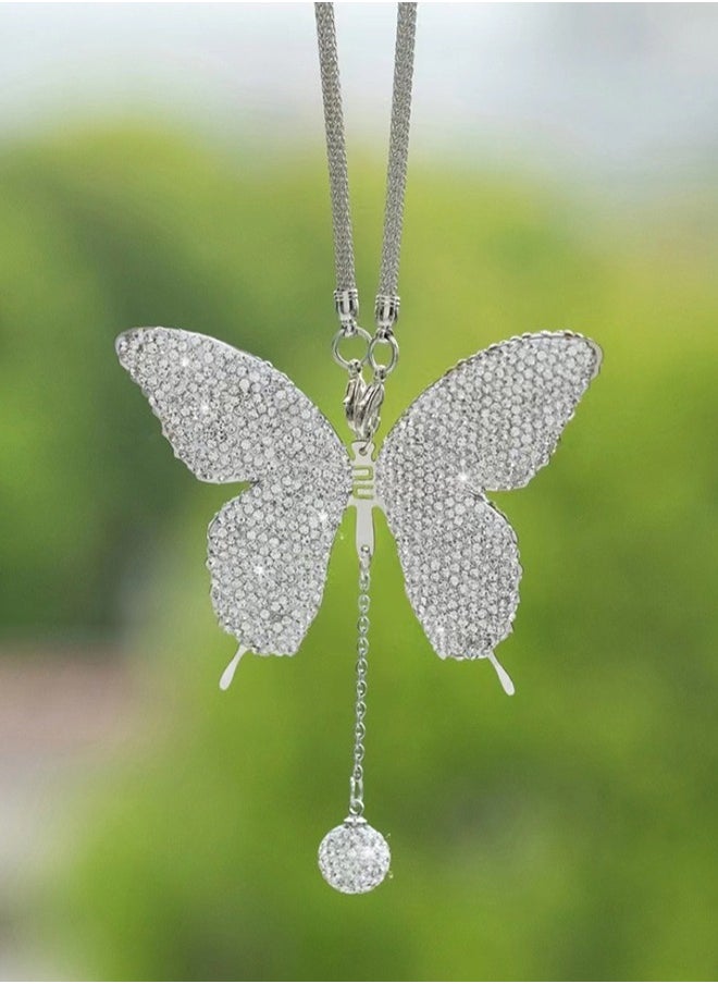Bukela - Car Hanging Ornament Car Hanging Pendant Butterfly Diamond Car Accessories, Crystal Car Rear View Mirror Charms for Women (White) - Image 1