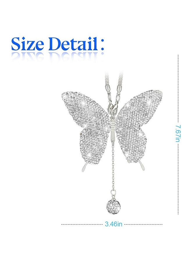 Bukela - Car Hanging Ornament Car Hanging Pendant Butterfly Diamond Car Accessories, Crystal Car Rear View Mirror Charms for Women (White) - Image 1