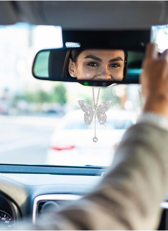 Bukela - Car Hanging Ornament Car Hanging Pendant Butterfly Diamond Car Accessories, Crystal Car Rear View Mirror Charms for Women (White) - Image 1