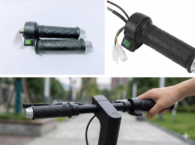 AAKICHI Electric Scooter Handlebar Throttle Grip Set, Black Ergonomic Design with Power Switch, Wired Control System for Okinawa Praise Scooter - Image 2