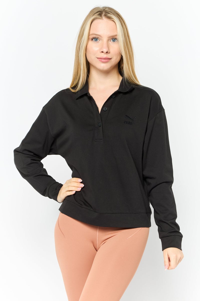 PUMA Women Oversized Fit Long Sleeve Training Polo Shirt, Black - Image 1