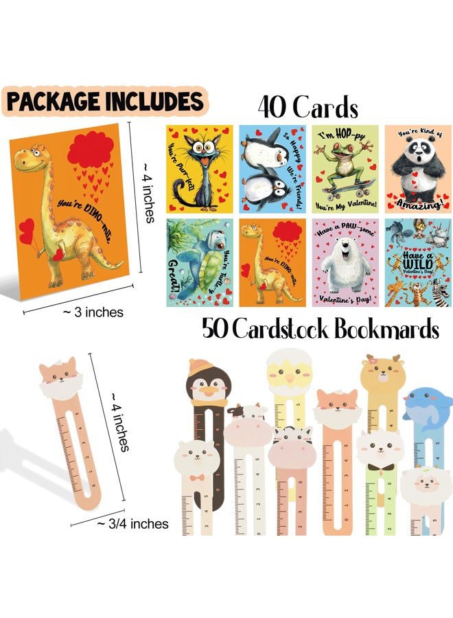 Bemoor 40 Pack Valentines Cards for Kids Classroom, Valentines for Kids Classroom, Class Valentines Day Gifts for Kids - 40 Cards with 50 Bookmarks Set - Image 3