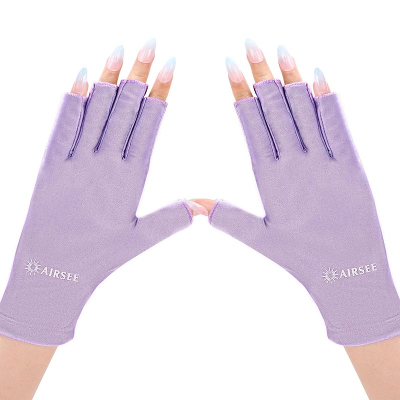 قفازات AIRSEE UV لمصباح الأظافر، قفازات حماية UV احترافية UPF50+ لفن الأظافر، قفازات بدون أصابع تحمي البشرة من الشمس ومصباح الأظافر (بنفسجي)