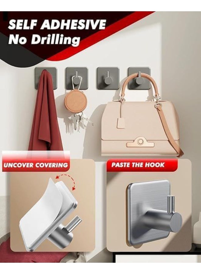 Generic valueable 1 4-piece adhesive hook, 3-meter self-adhesive stainless steel wall hook, adhesive hooks for towels, clothes, keys, bathroom and kitchen (8, A01) - Image 2