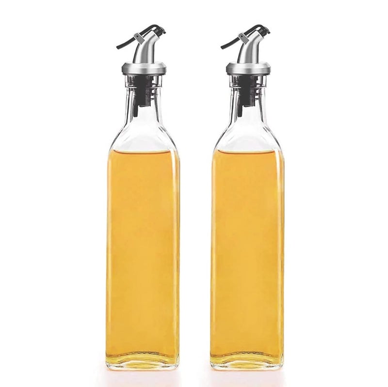 QUALIZA Glass Oil Dispenser 500 ml Home Kitchen Oil and Vinegar Cruet Bottle Includes Pourers Pack of 2 pcs - Image 1