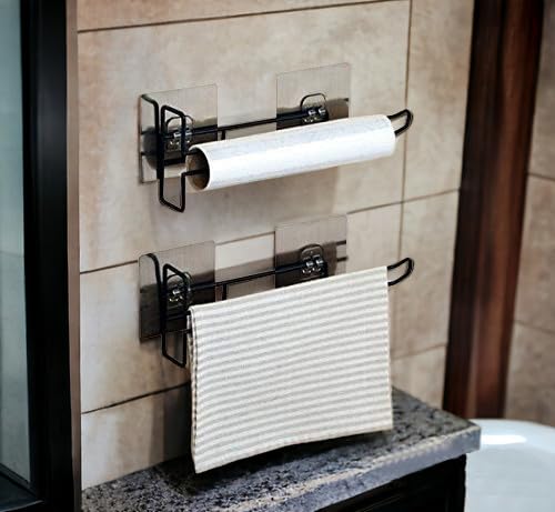 ZURATO Self ZURATO Self Adhesive Wall Mounted 3 in 1 Multi Functional Kitchen Rack for Towel Holder, Tissue Paper Rack, Wine Glass Holder (1pc Tissue Rack, Black) Toilet Paper Holder (25x4x9cm) - Image 5