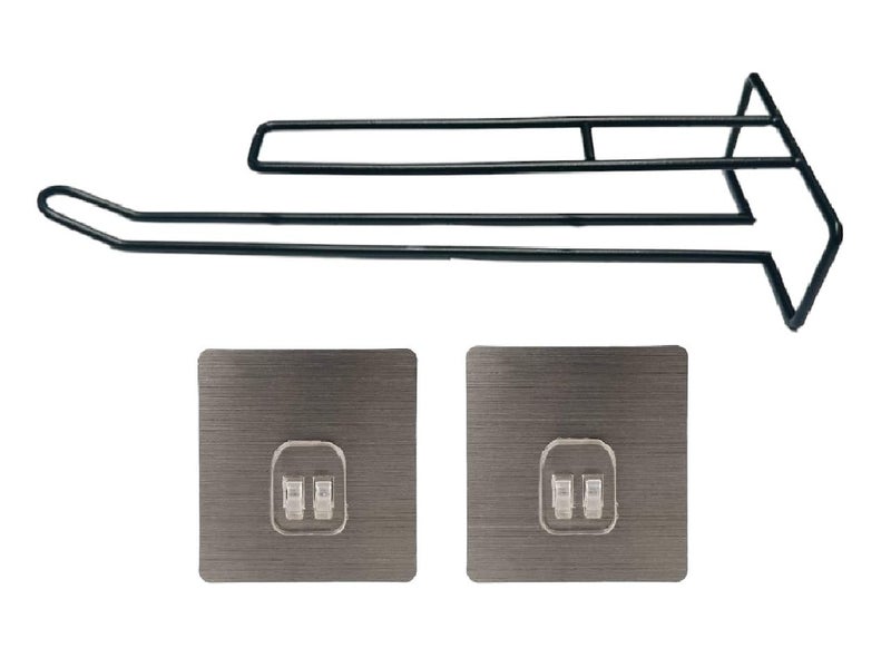 ZURATO Self ZURATO Self Adhesive Wall Mounted 3 in 1 Multi Functional Kitchen Rack for Towel Holder, Tissue Paper Rack, Wine Glass Holder (1pc Tissue Rack, Black) Toilet Paper Holder (25x4x9cm) - Image 2