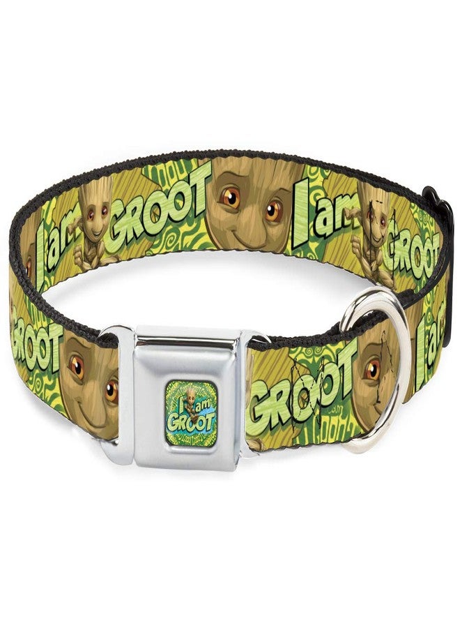 Buckle Down Dog Collar Seatbelt Buckle Baby Groot Pose Face I Am Groot Browns Greens Yellows 18 to 32 Inches 1.5 Inch Wide - Image 1