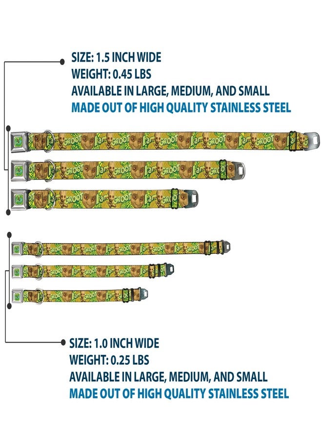 Buckle Down Dog Collar Seatbelt Buckle Baby Groot Pose Face I Am Groot Browns Greens Yellows 18 to 32 Inches 1.5 Inch Wide - Image 3