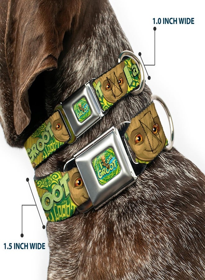 Buckle Down Dog Collar Seatbelt Buckle Baby Groot Pose Face I Am Groot Browns Greens Yellows 18 to 32 Inches 1.5 Inch Wide - Image 2