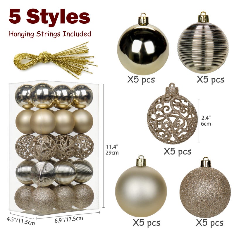 Briful 30PCS 2.36"" Christmas Ball Ornaments Shatterproof Champagne Christmas Tree Decorations Xmas Tree Balls Halloween Ornaments D?cor - Image 2