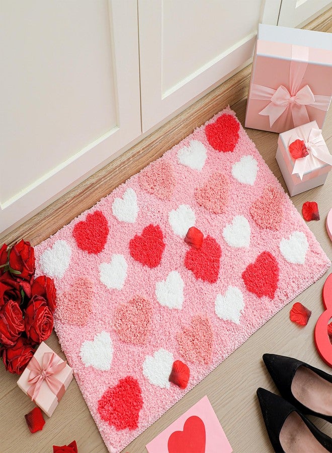 Tioncy Valentine‘s Day Heart Tufted Bath Mat Absorbent Love Heart Rug Red Pink White Non Slip Bath Rug Washable Front Door Mat for Home Bedroom Bathroom Decor 16''x 24'' - Image 4