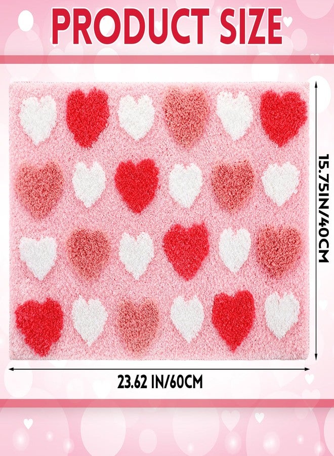 Tioncy Valentine‘s Day Heart Tufted Bath Mat Absorbent Love Heart Rug Red Pink White Non Slip Bath Rug Washable Front Door Mat for Home Bedroom Bathroom Decor 16''x 24'' - Image 2