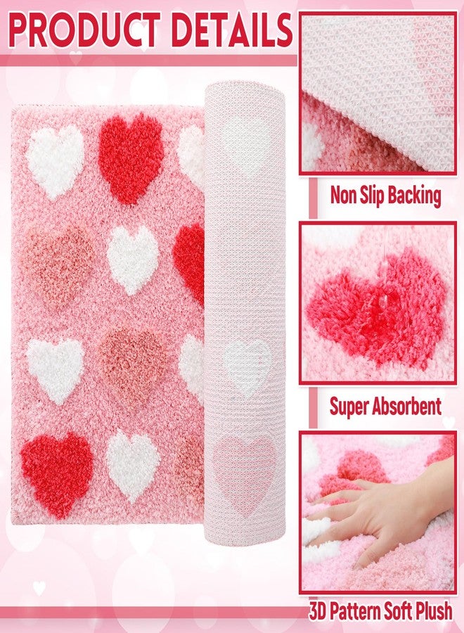Tioncy Valentine‘s Day Heart Tufted Bath Mat Absorbent Love Heart Rug Red Pink White Non Slip Bath Rug Washable Front Door Mat for Home Bedroom Bathroom Decor 16''x 24'' - Image 3