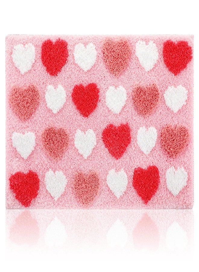 Tioncy Valentine‘s Day Heart Tufted Bath Mat Absorbent Love Heart Rug Red Pink White Non Slip Bath Rug Washable Front Door Mat for Home Bedroom Bathroom Decor 16''x 24'' - Image 1