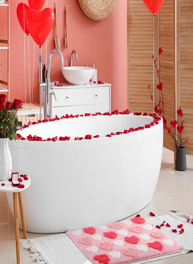 Tioncy Valentine‘s Day Heart Tufted Bath Mat Absorbent Love Heart Rug Red Pink White Non Slip Bath Rug Washable Front Door Mat for Home Bedroom Bathroom Decor 16''x 24'' - Image 5