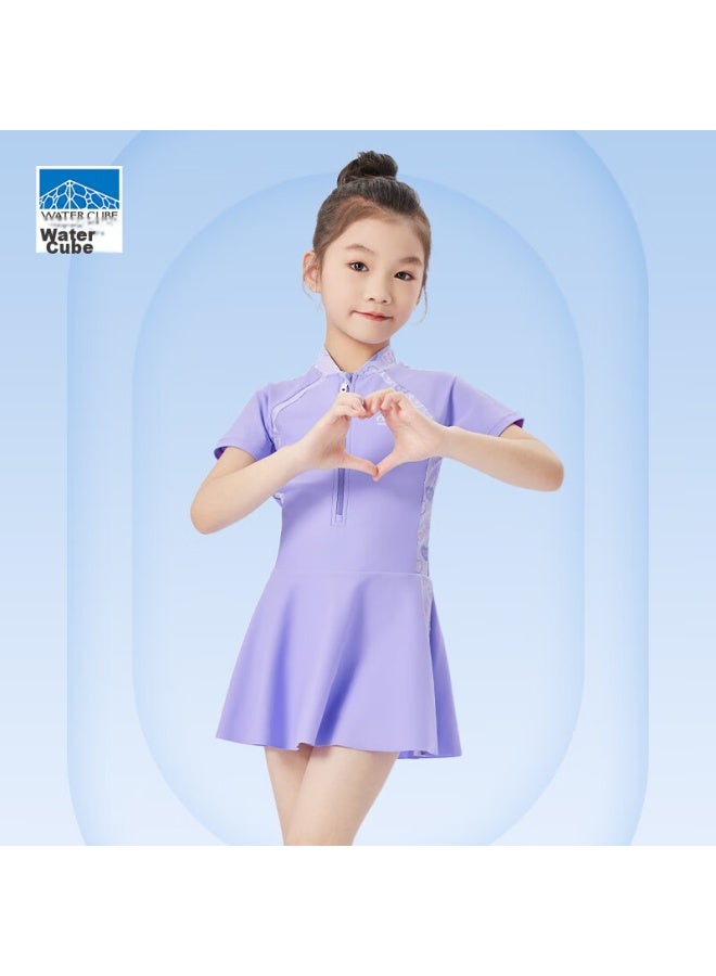 WATER CUBE Shuili Fang Swimsuit, Girls' One-piece Dress Style, Quick-drying, Chlorine-resistant, Comfortable Swimwear, For Small, Medium And Large Children, Hot Spring Swimwear, Purple, Size 14 - Image 3